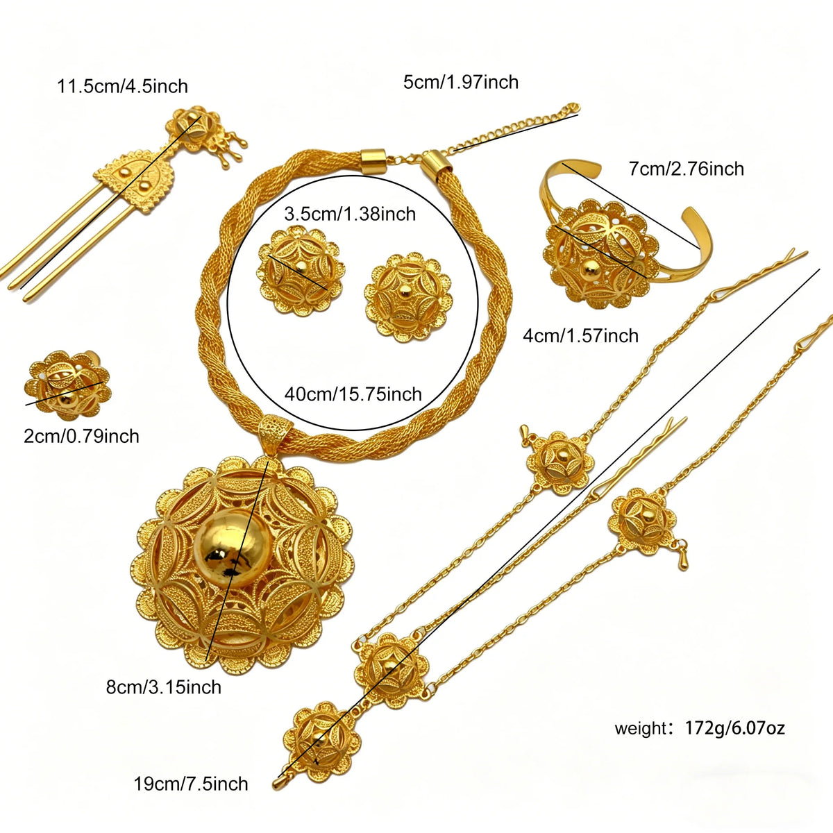 Gold-Tone Floral Wedding Jewelry Set, 6 Pieces