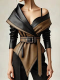 Women’s Asymmetric PU Leather Jacket with Belt