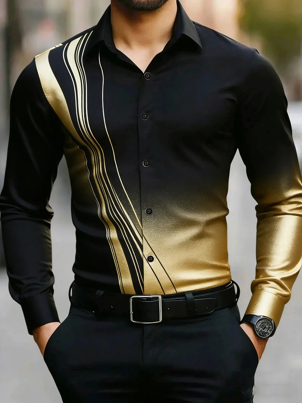 Men's Geometric Print Long-Sleeve Button-Up Shirt