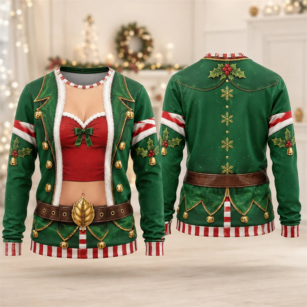 Santa Corset Illusion Print Christmas Crewneck Sweatshirt
