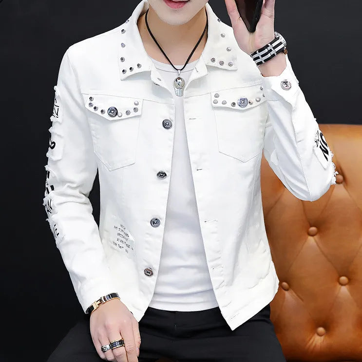 Men’s Rivet-Detail Distressed Slim-Fit Jacket