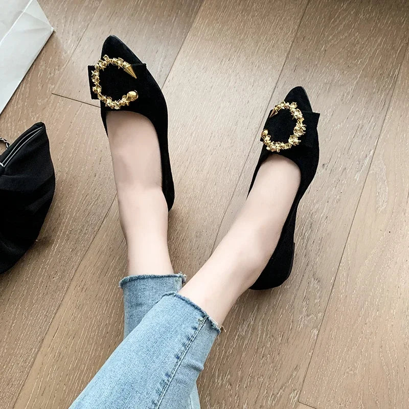 Women's Pointed-Toe Slip-On Loafers with Metal Detail