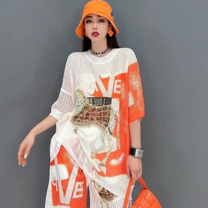 Women's Cartoon Rhinestone Two-Piece Top and Shorts Set