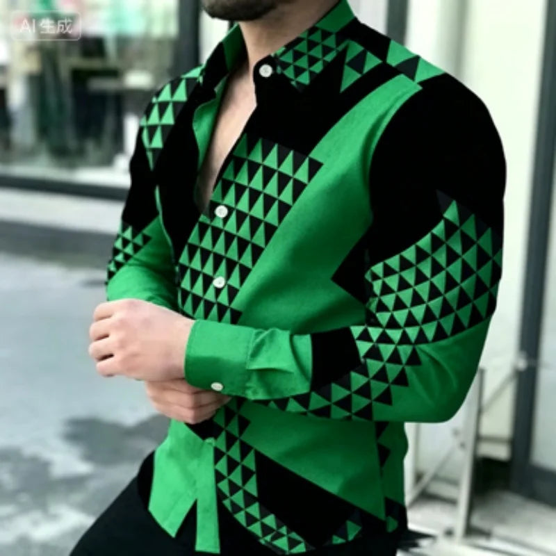 Men's Slim-Fit Geometric Print Long-Sleeve Shirt