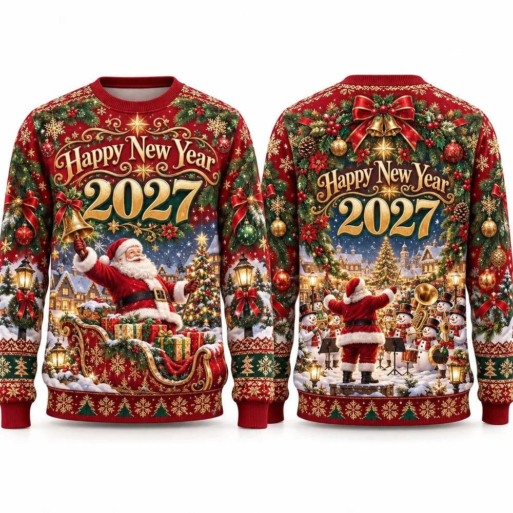Santa & Sleigh Christmas Print Crewneck Sweatshirt