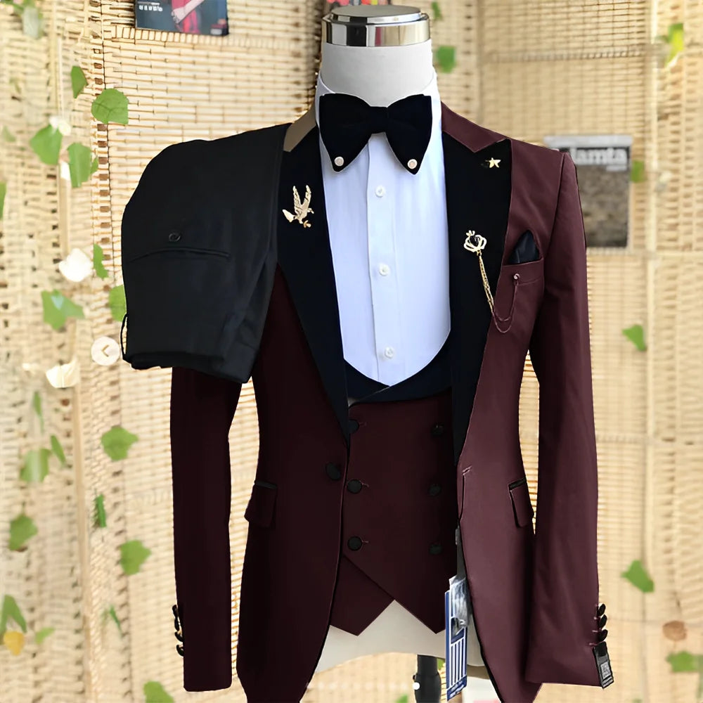 Men’s Slim-Fit 3-Piece Wedding Suit – Jacket, Trousers & Waistcoat