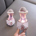 Girls' Leather Sandals with Sequin Bow Detail