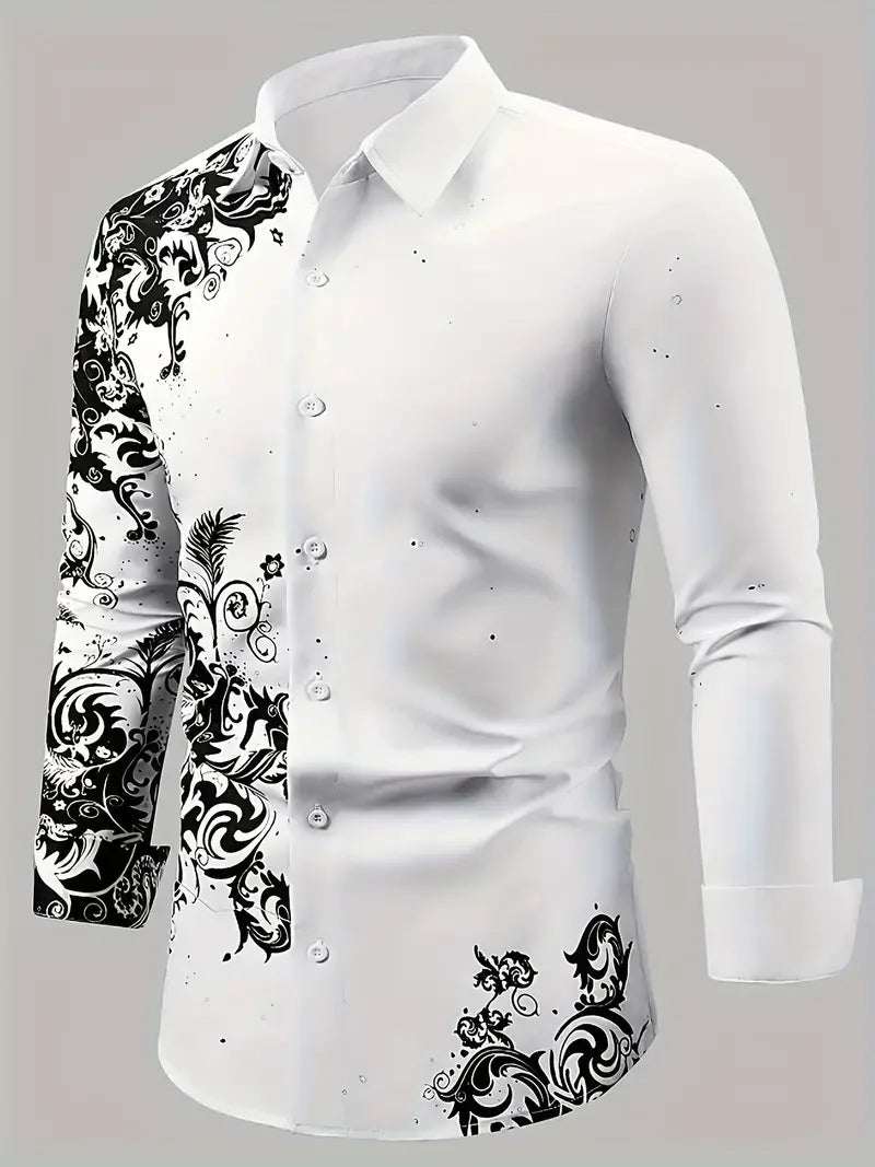 Men’s Floral Print Long-Sleeve Button-Front Shirt