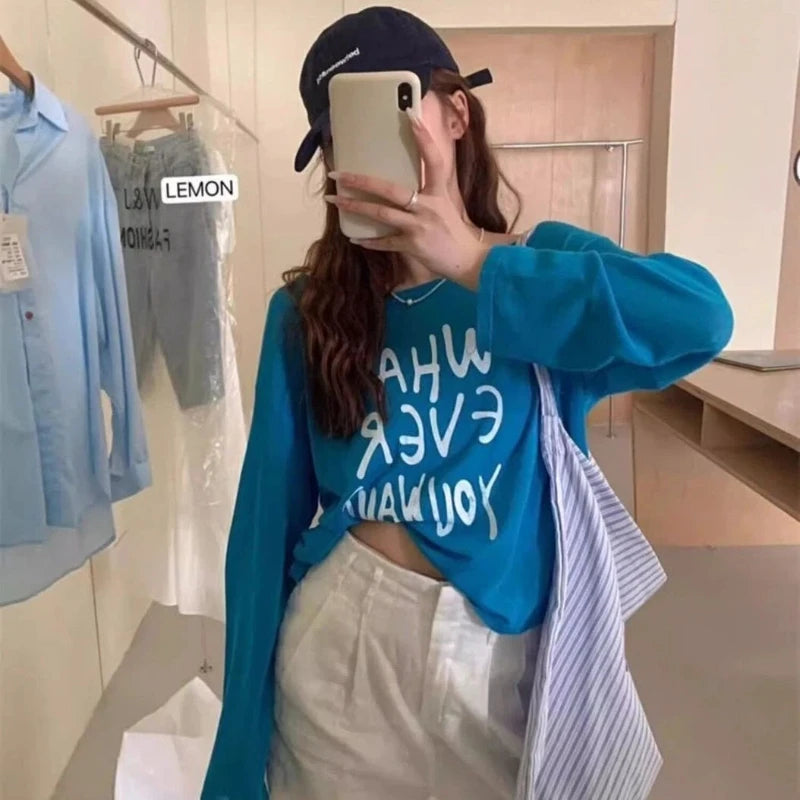 Women's Loose-Fit Letter-Print Long-Sleeve Top