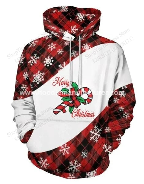 Christmas Reindeer & Snowflake Print Pullover Hoodie