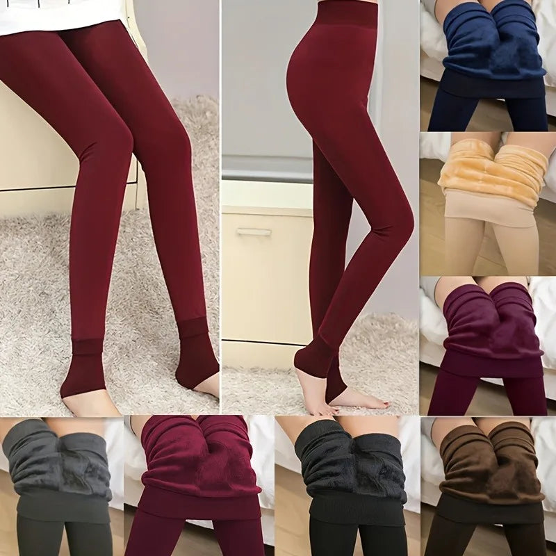 Cozy Fleece-Lined Women’s Tights High Waist Stretchy Warm Leggings for Winter Thick Warm Thermal Underwear Tights Pants