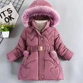 Girls' Hooded Winter Coat with Fur-Style Collar | Model Pink