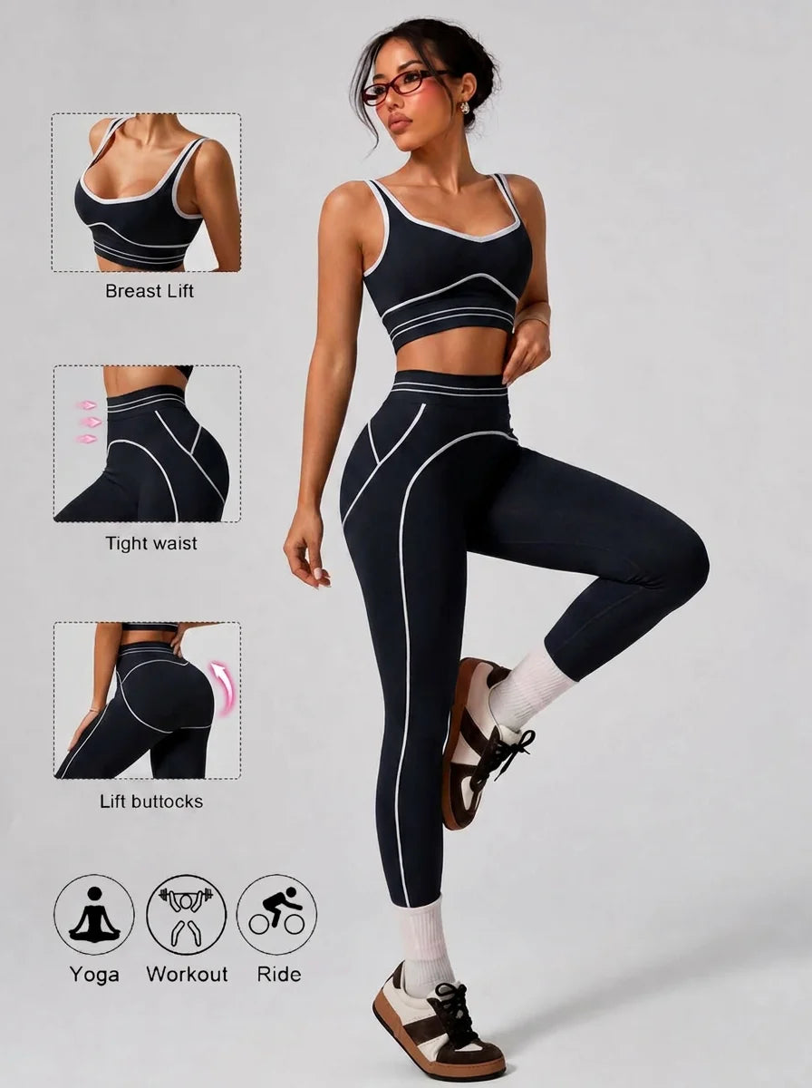 Women's Contrast-Trim Crop Tank & High-Rise Leggings Set