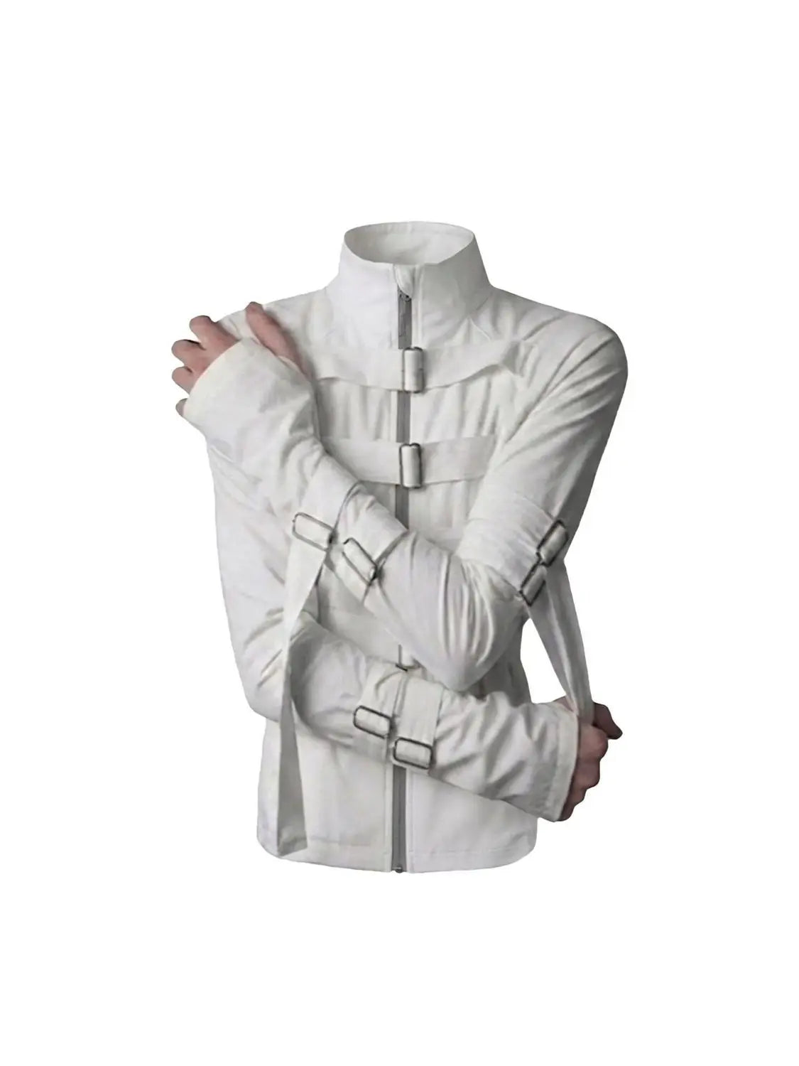 Women's Stand-Collar Zip Jacket with Buckle Detail