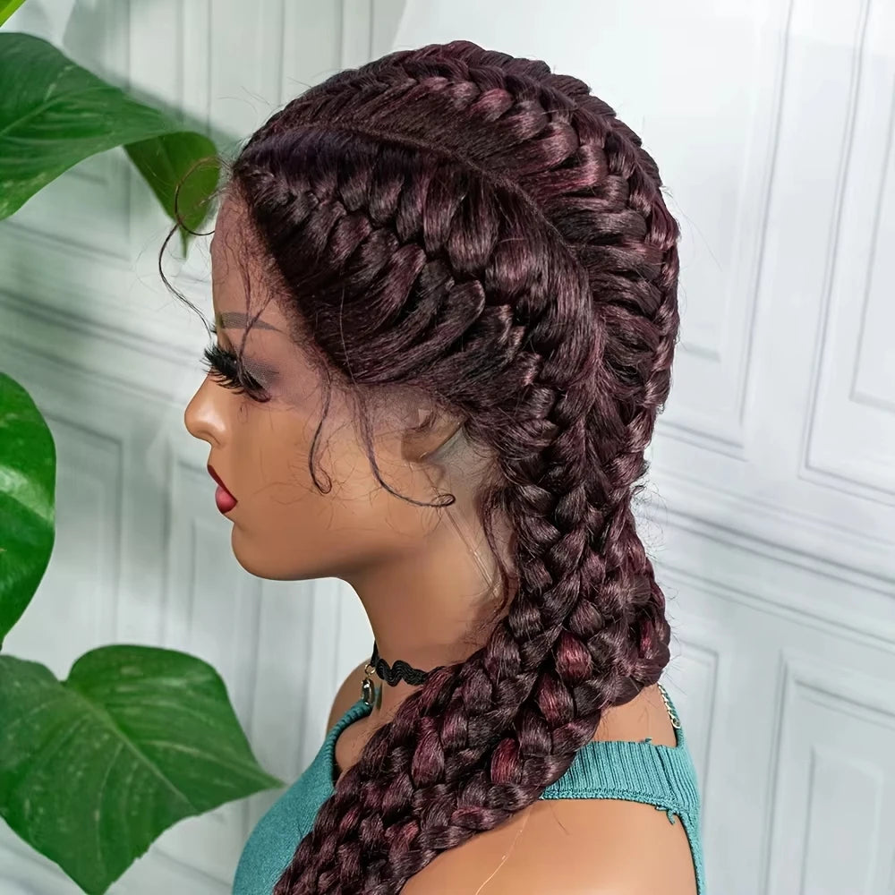 Dark Burgundy 4-Braid Lace-Front Wig with Baby Hair | Model Pink
