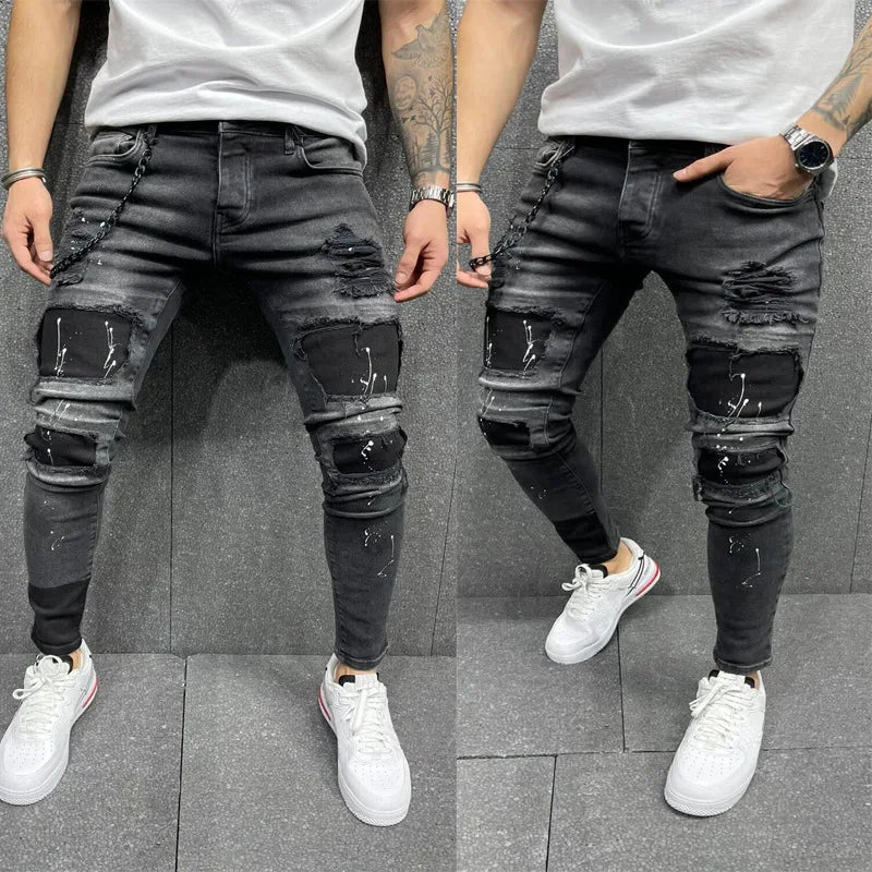 Men’s Ripped Slim-Fit Stretch Jeans