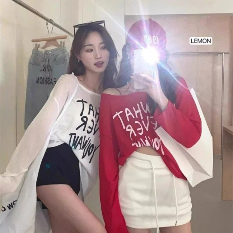Women's Loose-Fit Letter-Print Long-Sleeve Top