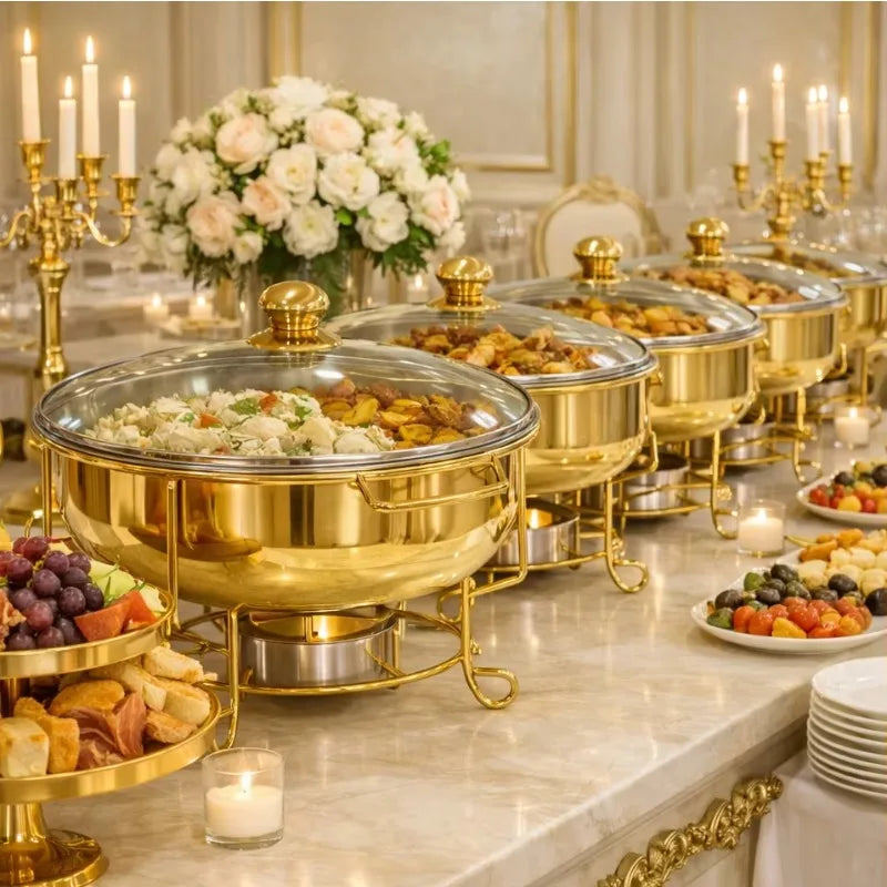 8 L Gold Glass-Insulated Chafing Dish with Alcohol Heat