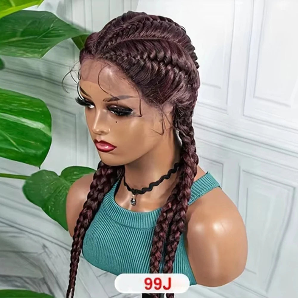Dark Burgundy 4-Braid Lace-Front Wig with Baby Hair | Model Pink