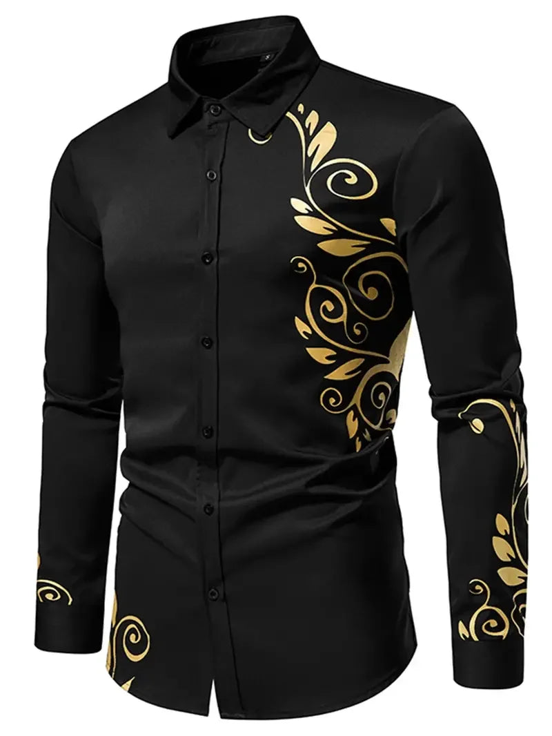 Men’s Floral Print Long-Sleeve Button-Front Shirt