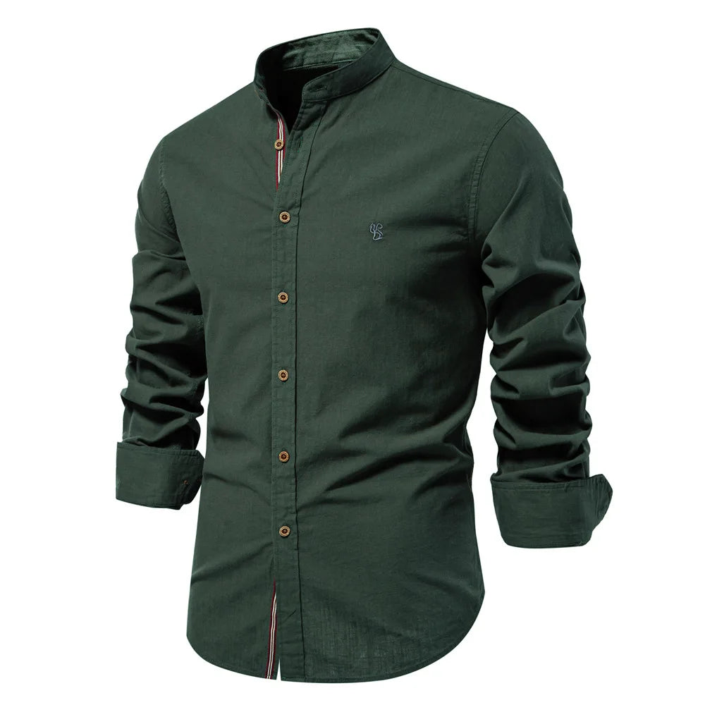 Men’s 100% Cotton Stand-Collar Shirt