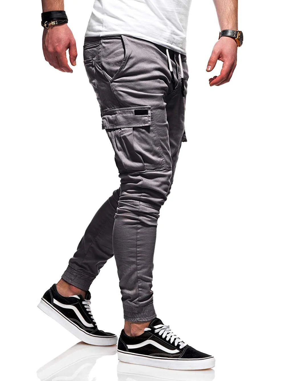 Men’s Elastic-Waist Casual Trousers with Pockets