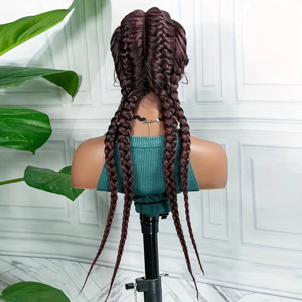 Dark Burgundy 4-Braid Lace-Front Wig with Baby Hair | Model Pink