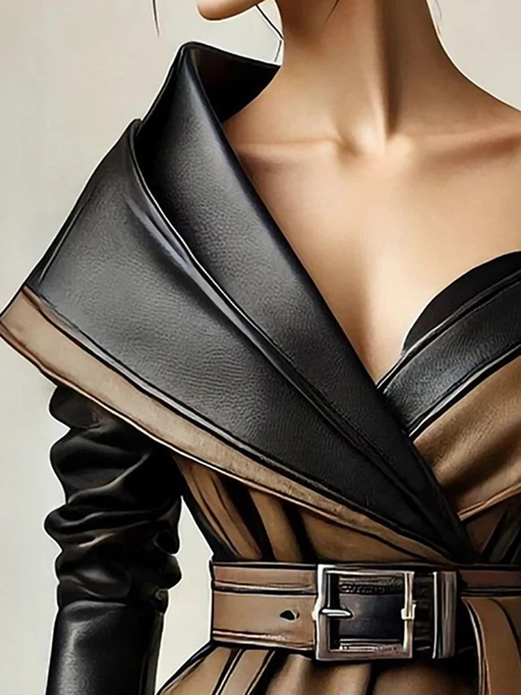 Women’s Asymmetric PU Leather Jacket with Belt