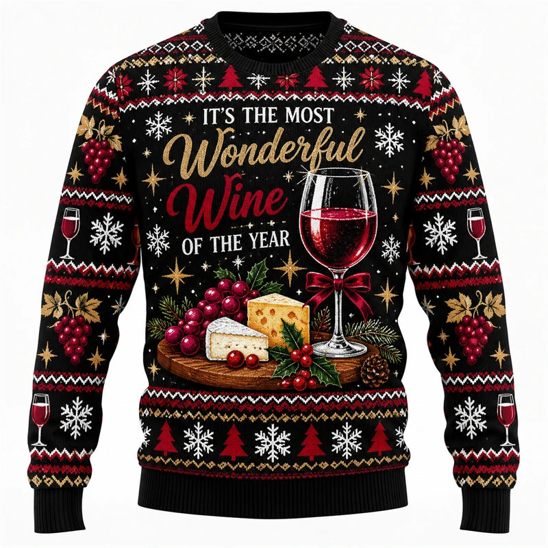 Wine Makes Christmas Merrier Printed Crewneck Sweatshirt
