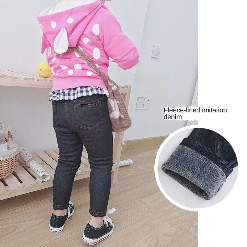 Kids' Fleece-Lined Denim Jeans with Elastic Waist