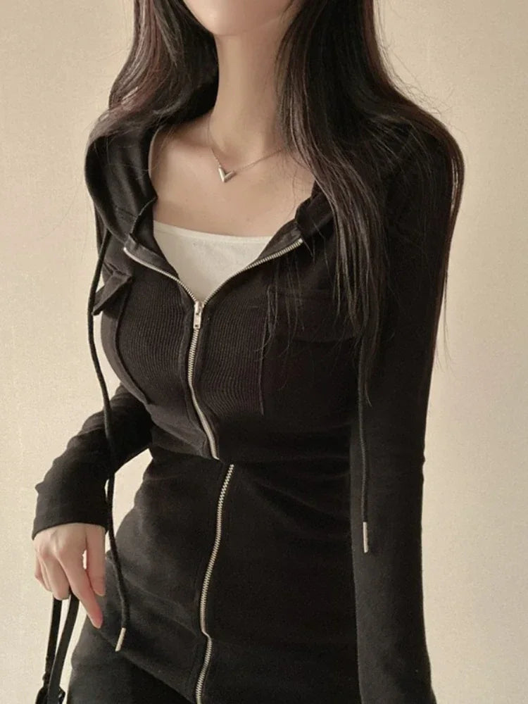 Women’s Hooded Zip-Up Mini Dress with Pockets