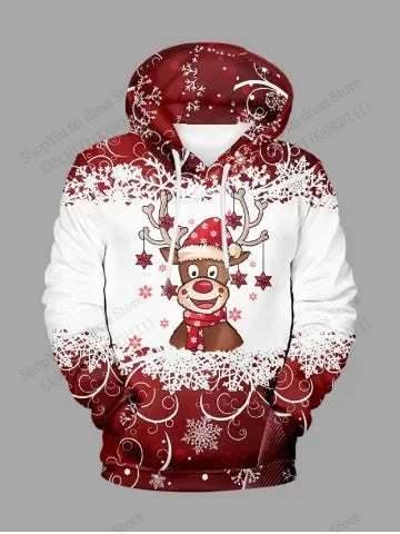 Christmas Reindeer & Snowflake Print Pullover Hoodie