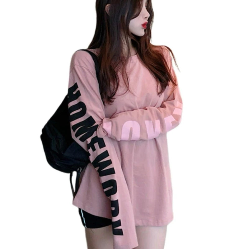 Women's Relaxed-Fit Letter-Print Long-Sleeve T-Shirt