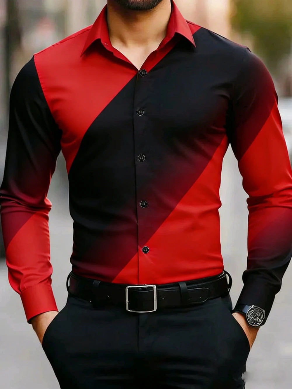 Men's Geometric Print Long-Sleeve Button-Up Shirt