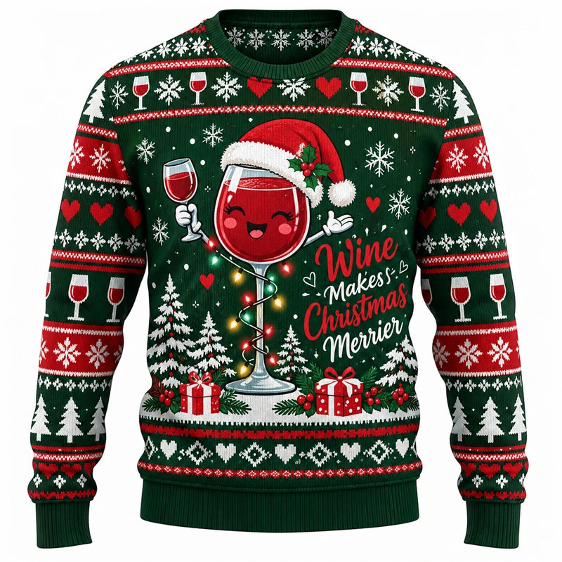 Wine Makes Christmas Merrier Printed Crewneck Sweatshirt