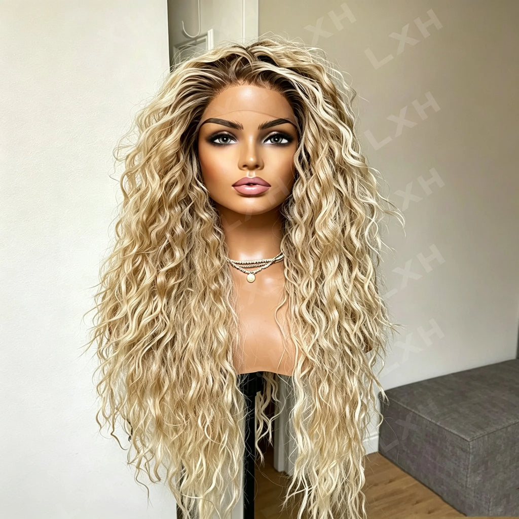 Glueless Ombre Blonde Curly Lace-Front Wig, 26 in, 180% Density | Model Pink