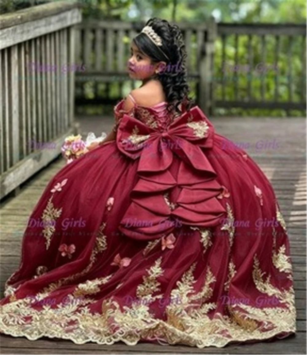Pink Tulle Flower Girl Dress with Appliqué