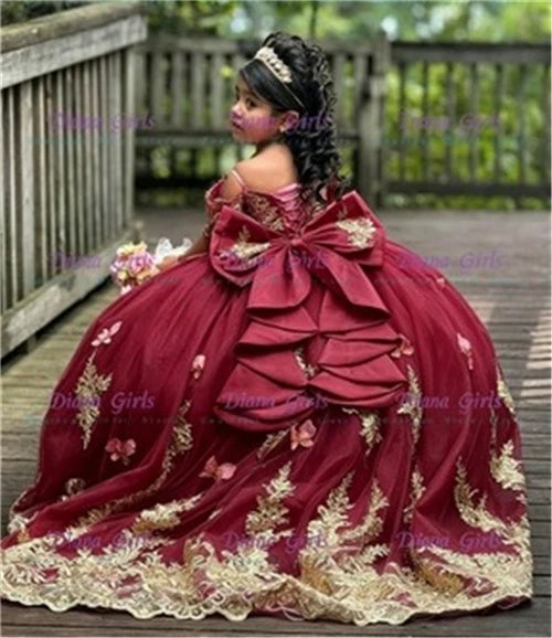 Pink Tulle Flower Girl Dress with Appliqué