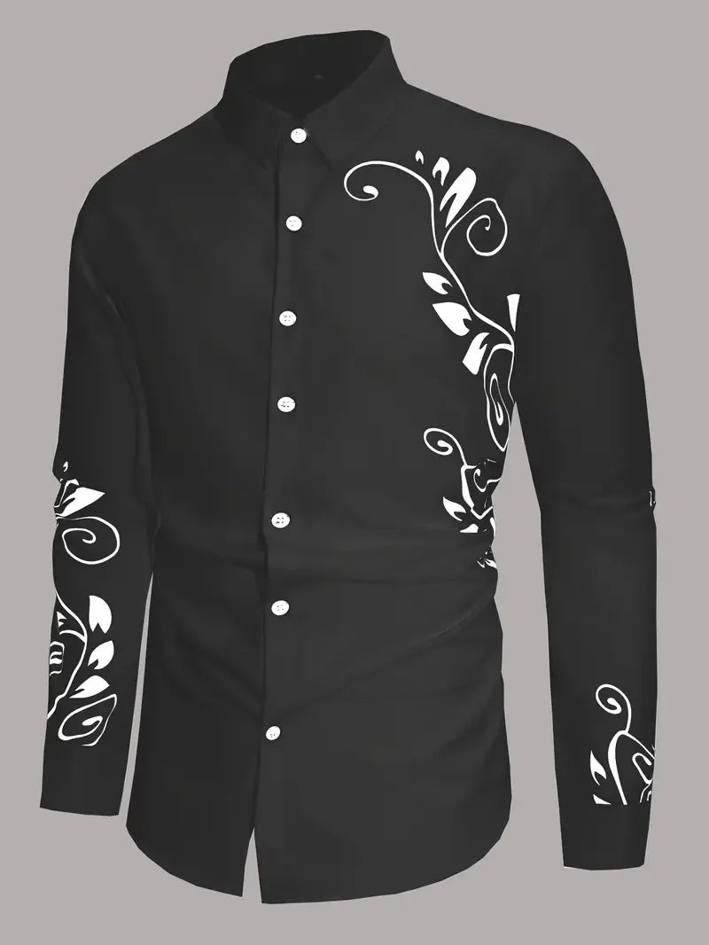 Men’s Floral Print Long-Sleeve Button-Front Shirt