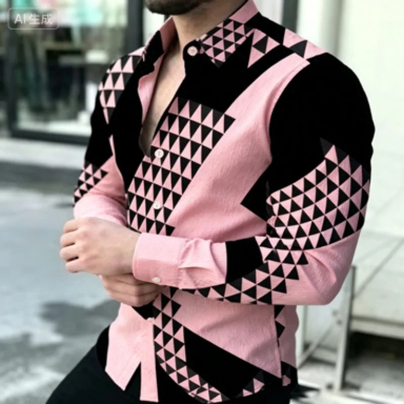 Men's Slim-Fit Geometric Print Long-Sleeve Shirt