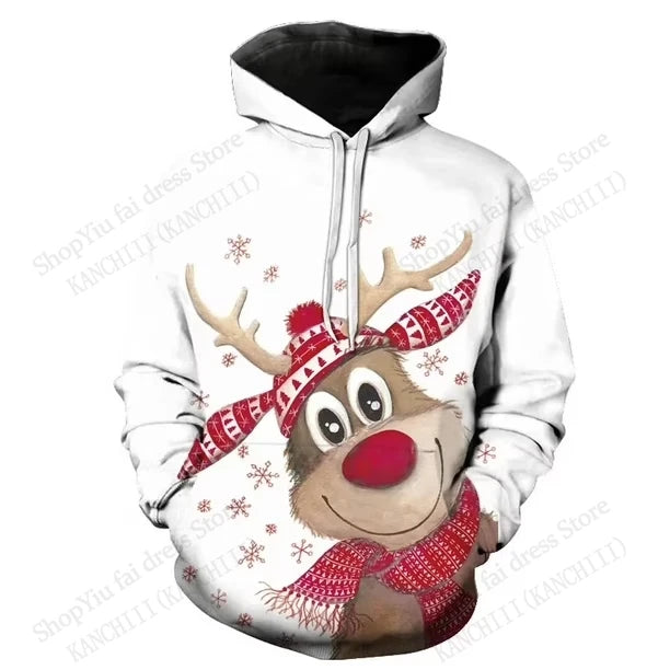 Christmas Reindeer & Snowflake Print Pullover Hoodie