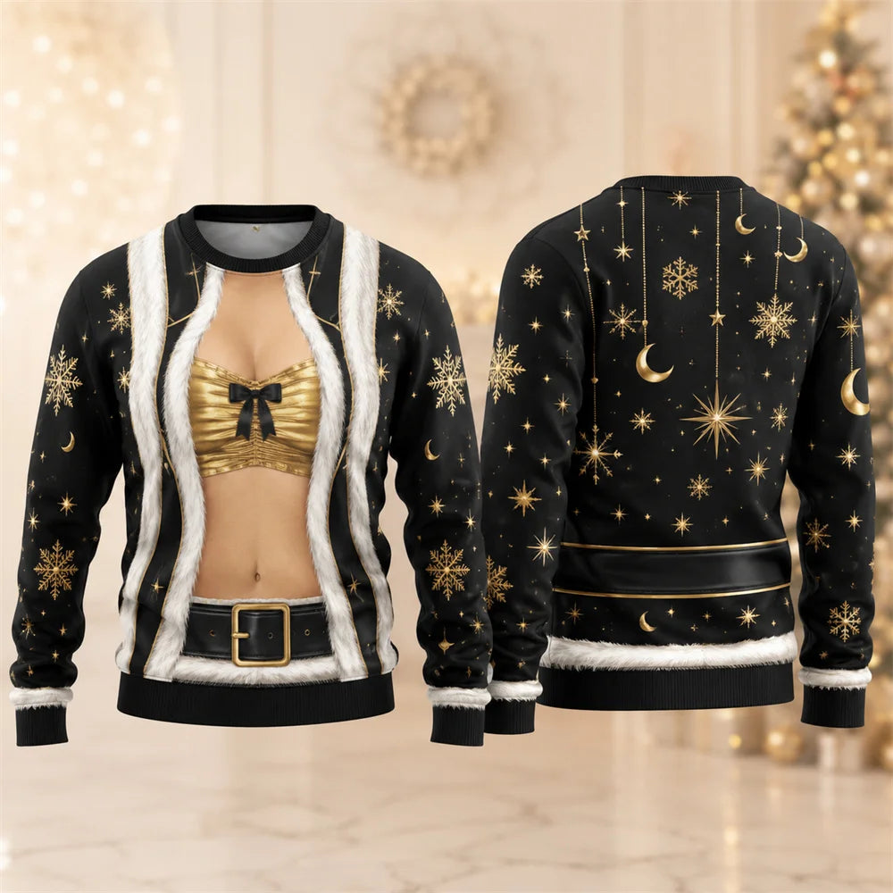 Santa Corset Illusion Print Christmas Crewneck Sweatshirt