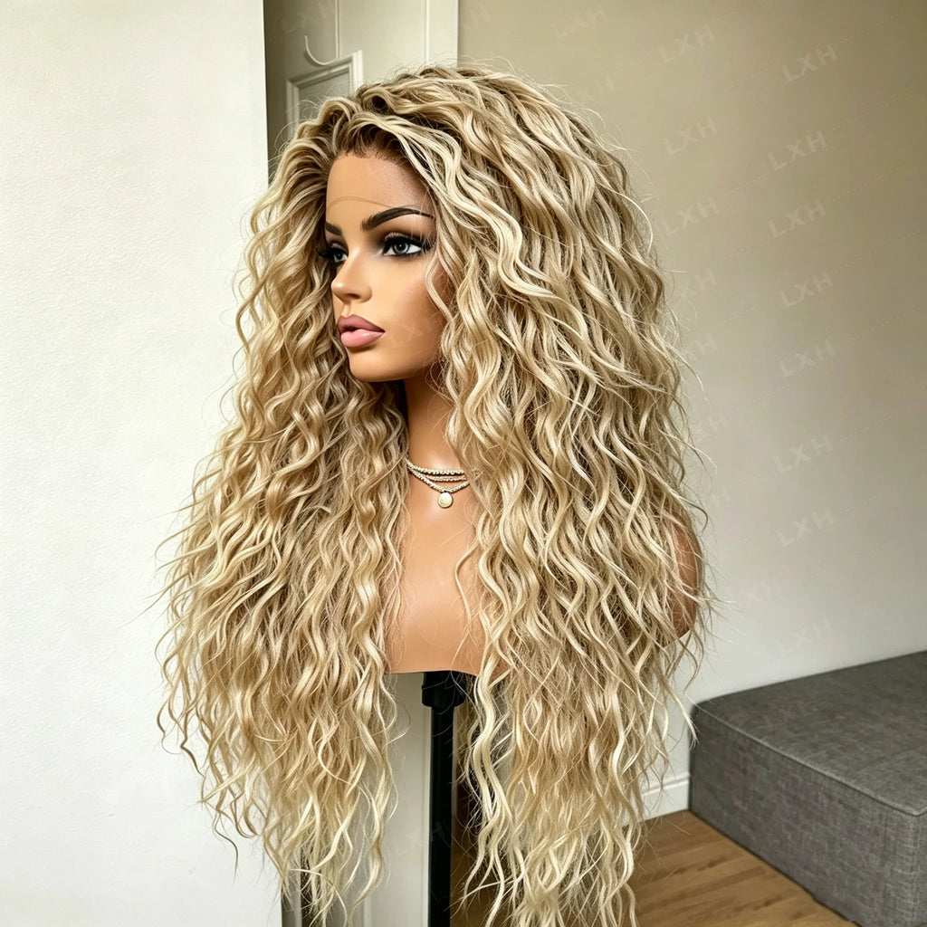 Glueless Ombre Blonde Curly Lace-Front Wig, 26 in, 180% Density | Model Pink