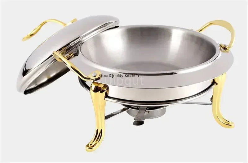 Gold-Finish Stainless Steel Chafing Dish Pot for Hotpot