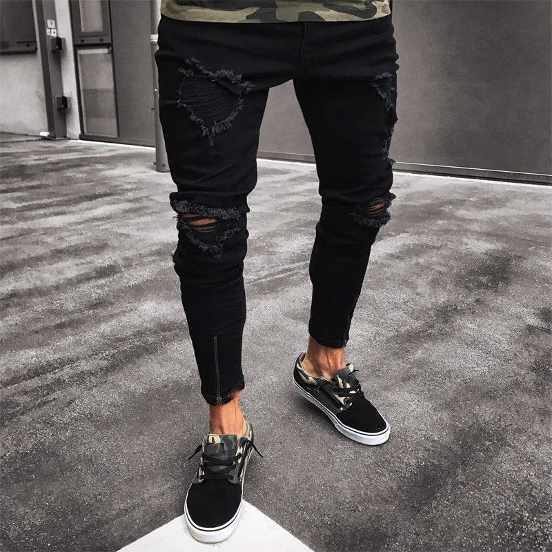 Men’s Black Ripped Stretch Denim Jeans