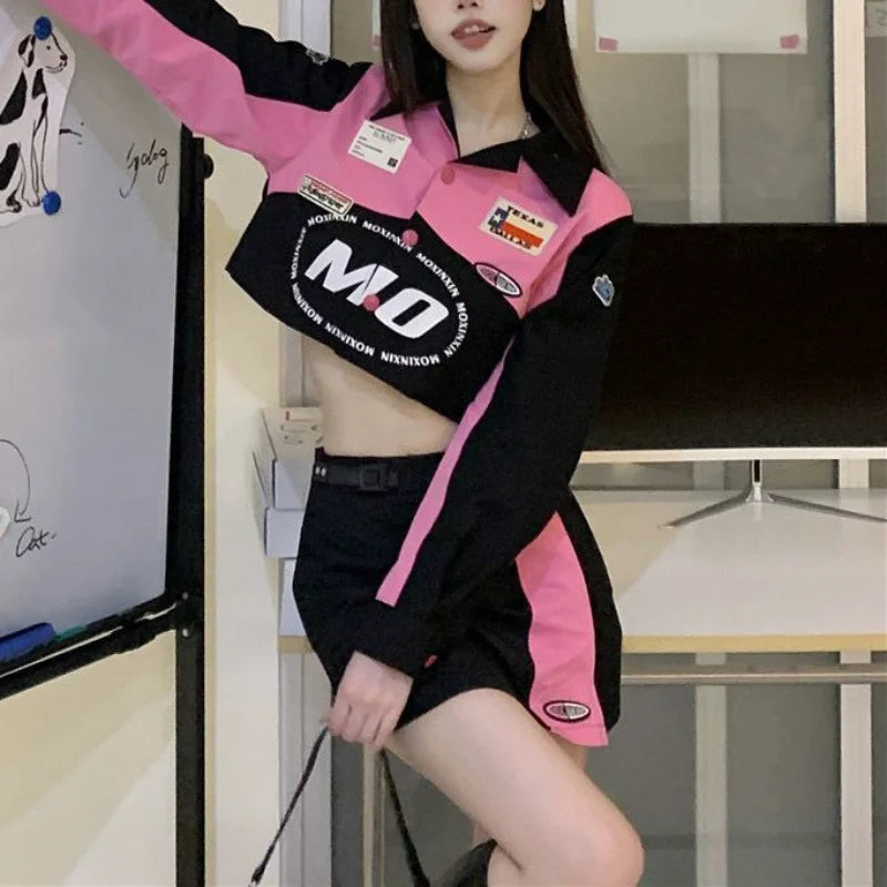 Women's Pink Biker Jacket & Mini Skirt Set