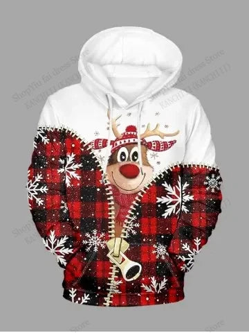 Christmas Reindeer & Snowflake Print Pullover Hoodie