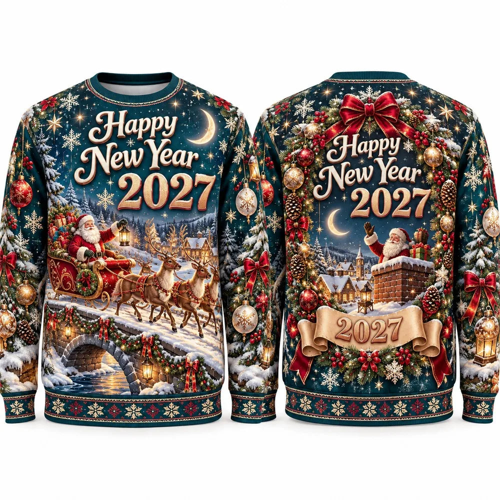 Santa & Sleigh Christmas Print Crewneck Sweatshirt