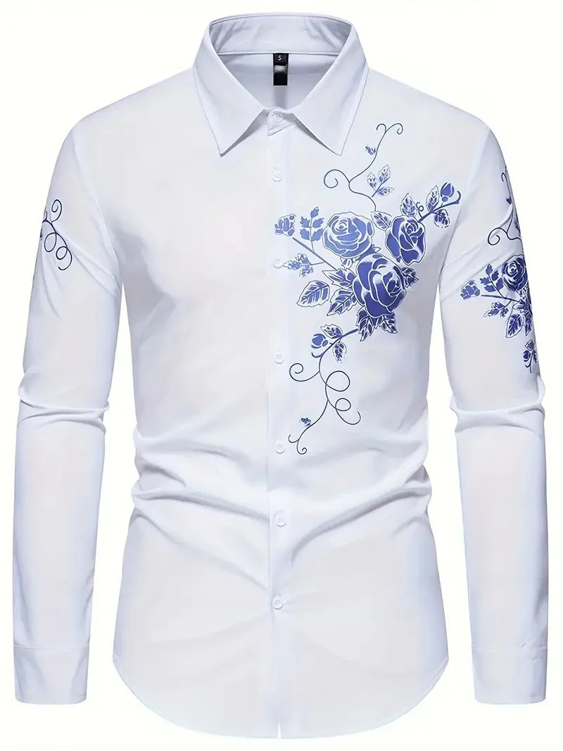 Men’s Floral Print Long-Sleeve Button-Front Shirt