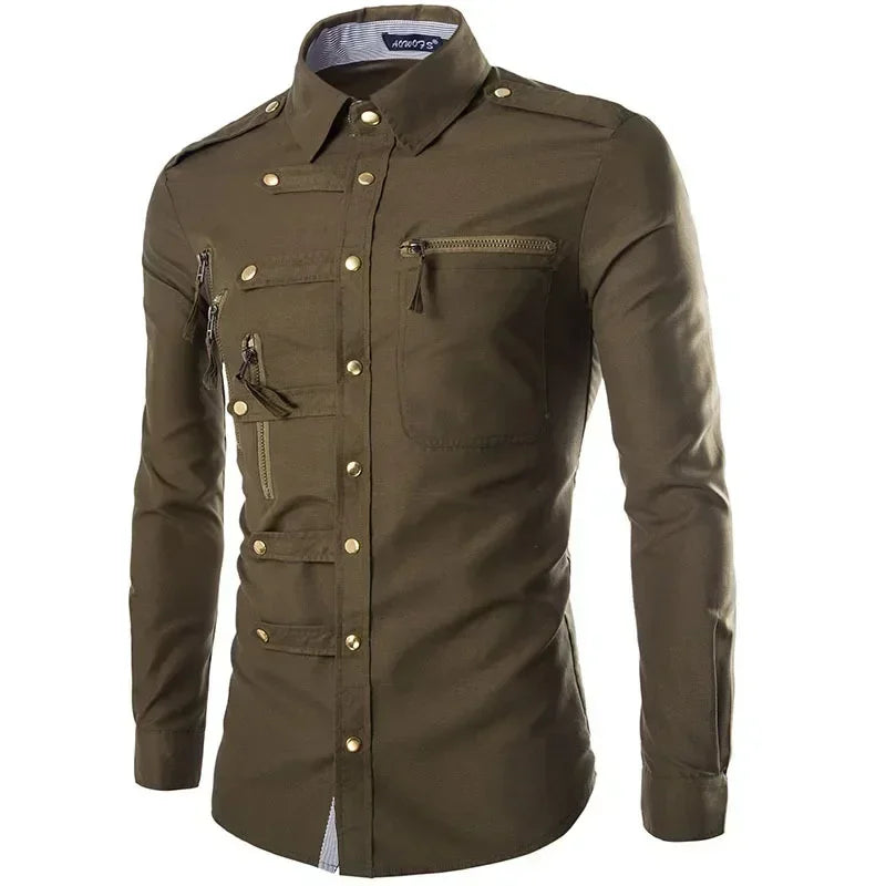 Men’s Gothic Zipper-Detail Long-Sleeve Shirt